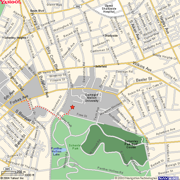 Oakland map, path to Hamerschlag Hall