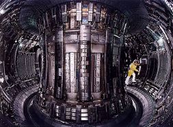 Inside view of the JET tokamak, an experimental fusion reactor