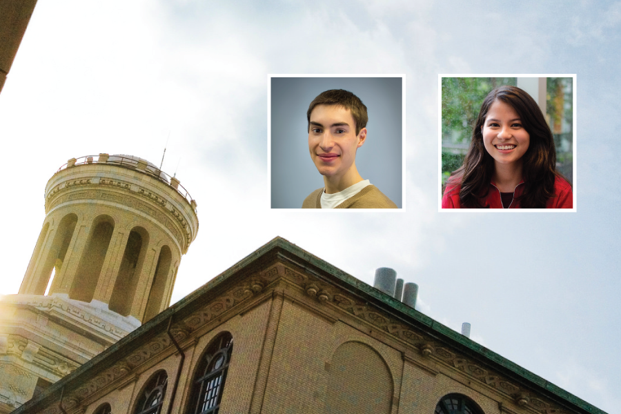 Headshot of two students with Hamerschlag Hall