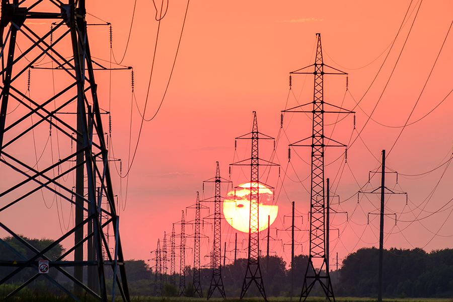 power grid at sunset