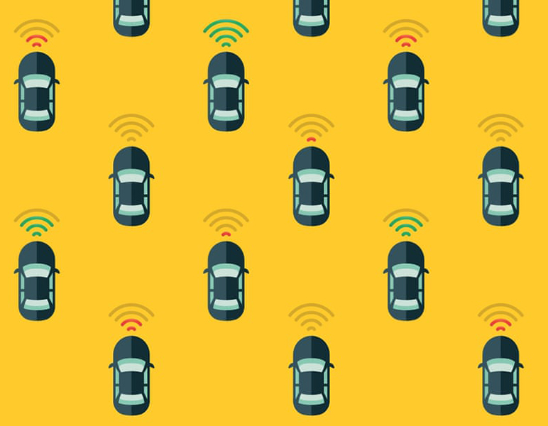 Cars and wifi signals on a yellow background