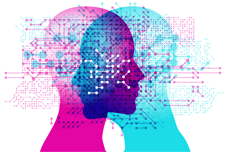 Illustration of a brain made of computer circuits