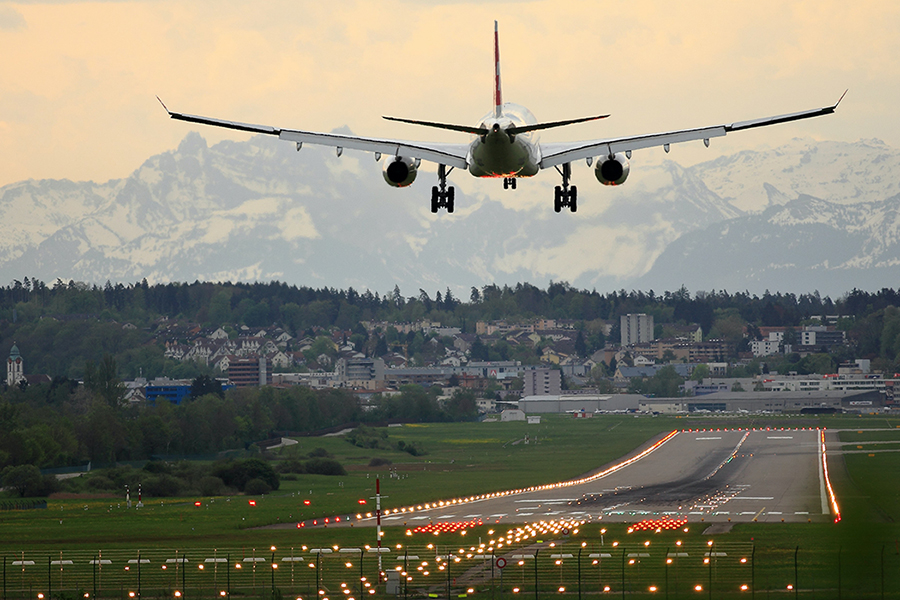 Airplane landing on runway