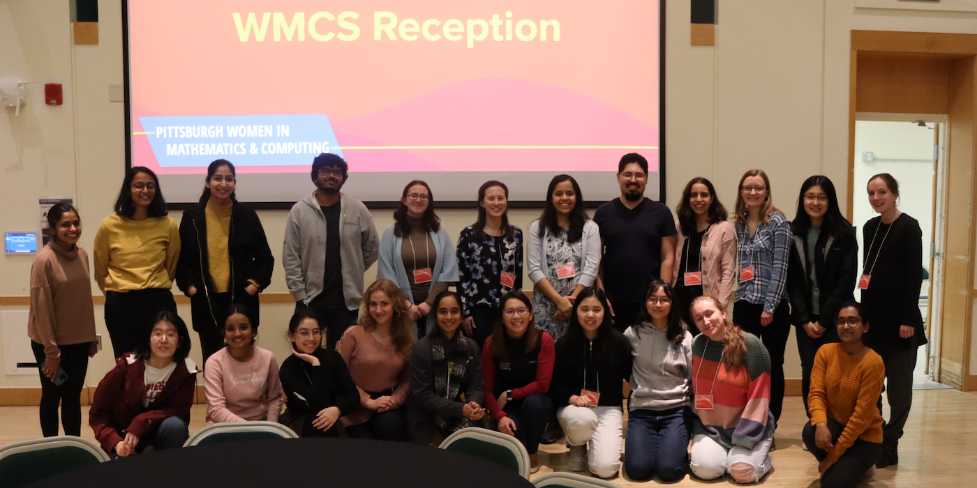 Students and speakers attend the reception at the Pittsburgh Women in Math and Computing Symposium held at Carnegie Mellon University's Cohon University Center.