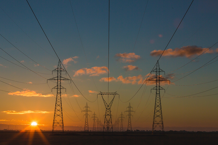 Power grid with a sunset