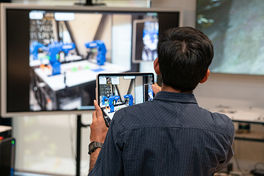 A student working on a robot