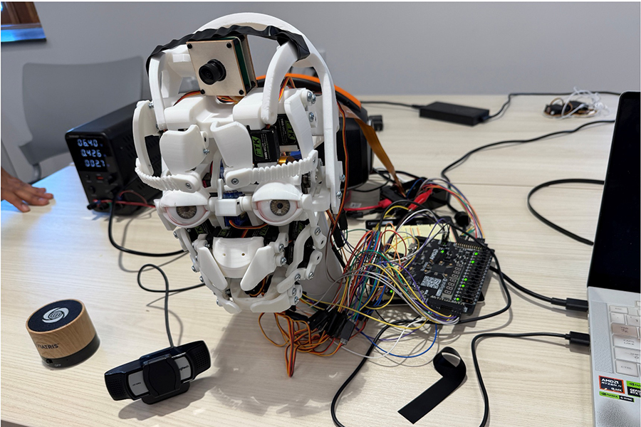 A circuit board made to look like a human skull